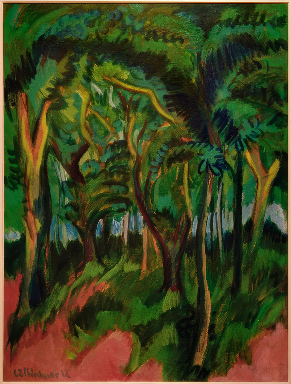 Interior del bosque con primer plano rosa de Ernst Ludwig Kirchner
