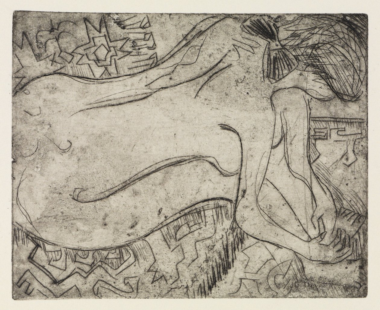 El lago Wannsee, cerca de Potsdam, en lancha a motor / Mujer desnuda mientras le hacen la pedicura de Ernst Ludwig Kirchner