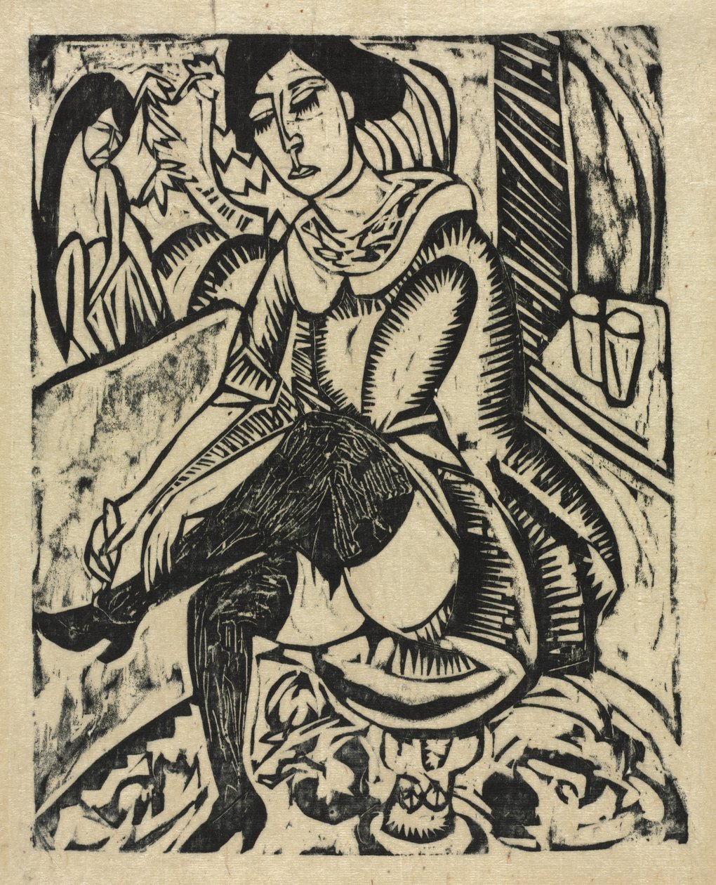 Mujer poniéndose los zapatos de Ernst Ludwig Kirchner