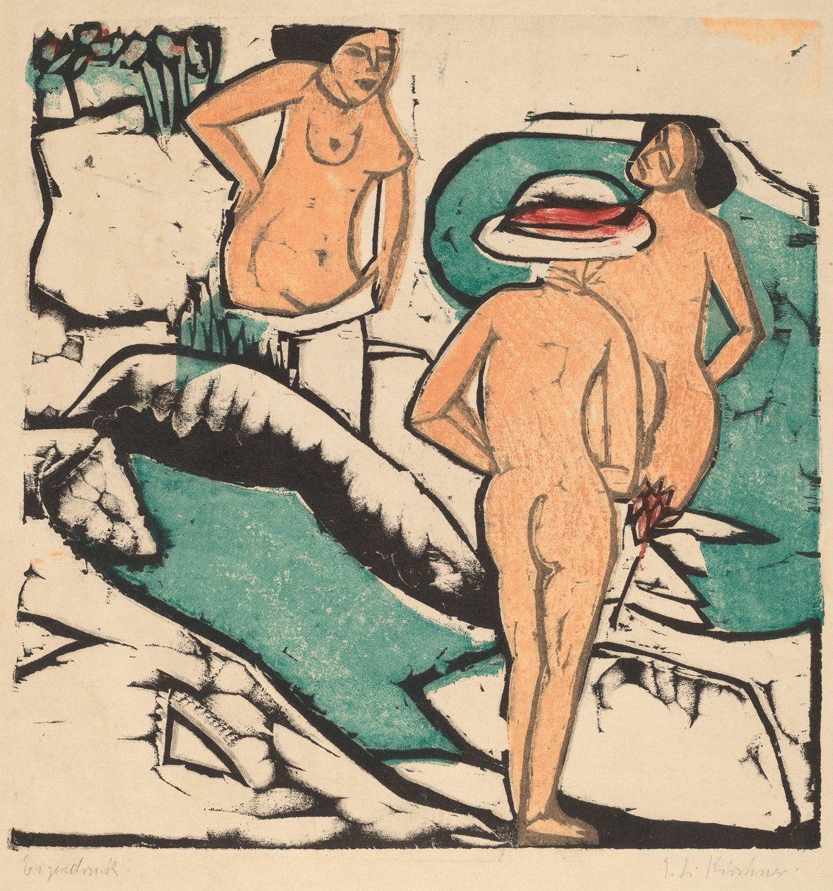 Mujeres bañándose entre piedras blancas de Ernst Ludwig Kirchner