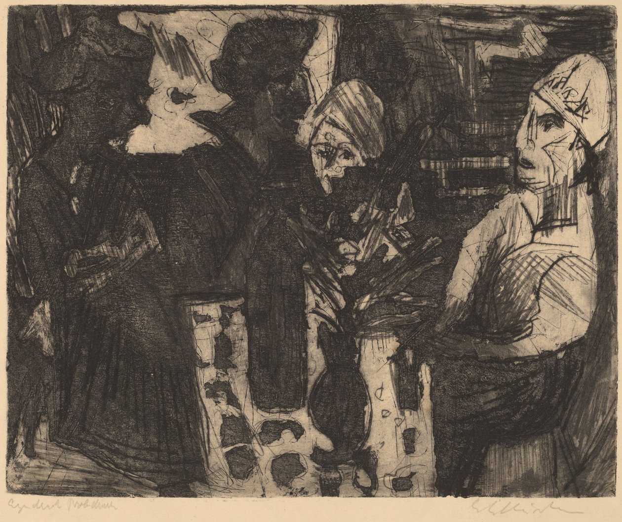 Mujeres en una mesa en una habitación / Mujer desnuda de Ernst Ludwig Kirchner