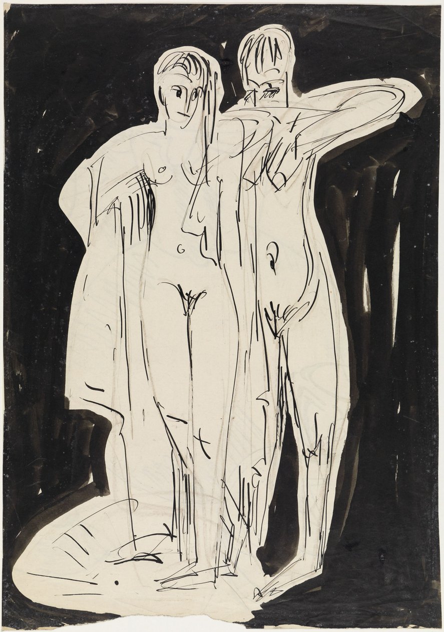 Dos desnudos de pie secándose de Ernst Ludwig Kirchner