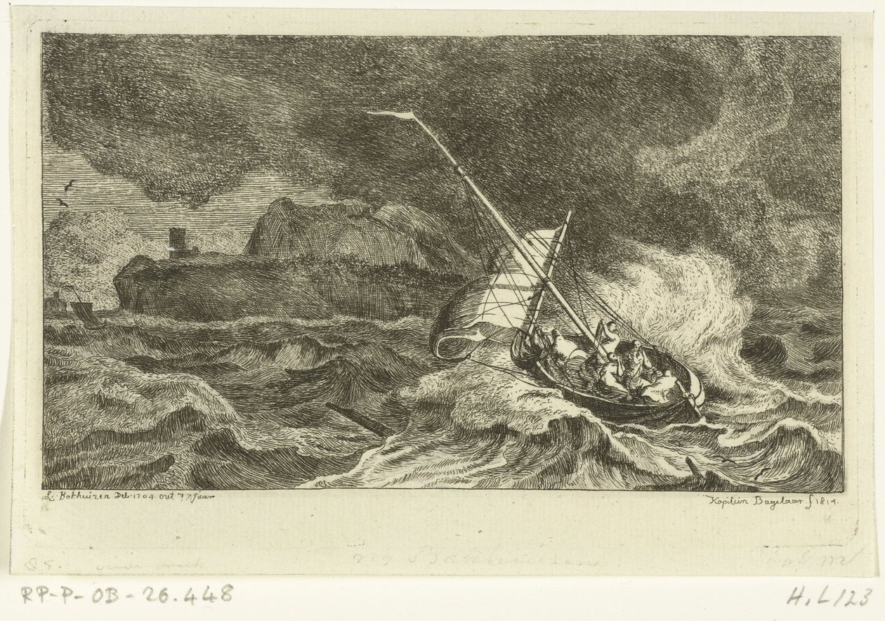 Barco de vela en un mar tormentoso de Ernst Willem Jan Bagelaar