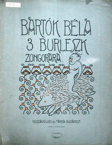 Portada de una partitura para tres burlas para piano de Bela Bartok (1881-1945) 1912 de Ervin Voit