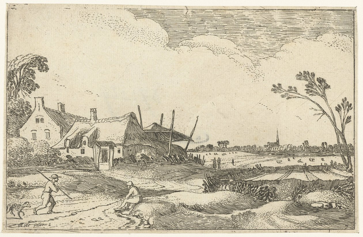 Granja en un camino y vista de los campos Paisajes paisajísticos (título de la serie) de Esaias van de Velde