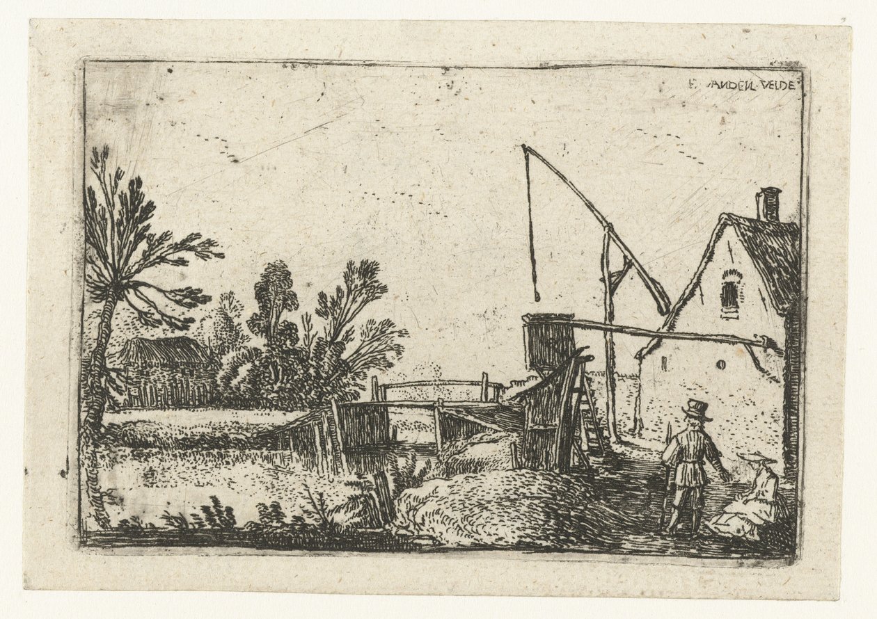Finca junto a un canal Pequeños paisajes (título de serie) de Esaias van de Velde