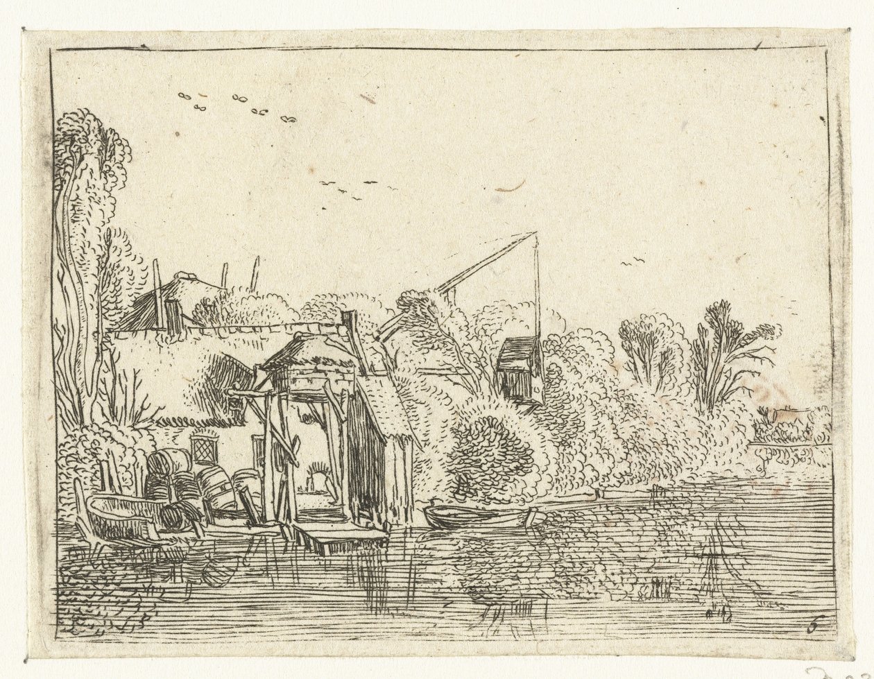 Cervecería a la orilla de un río Pequeños paisajes (título de serie) de Esaias van de Velde