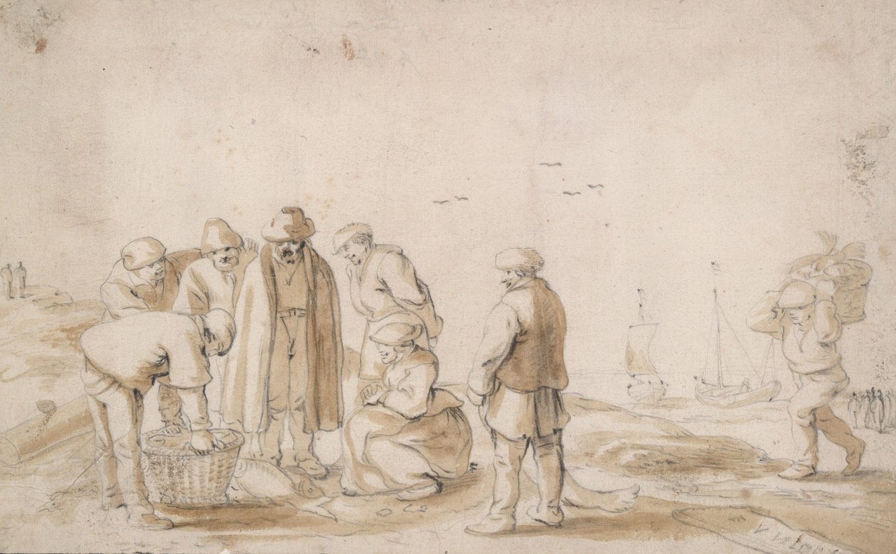 Pescaderos en la playa de Esaias van de Velde