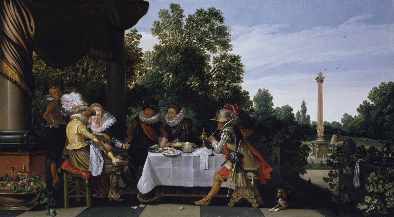 Alegre compañía en una terraza de jardín de Esaias van de Velde