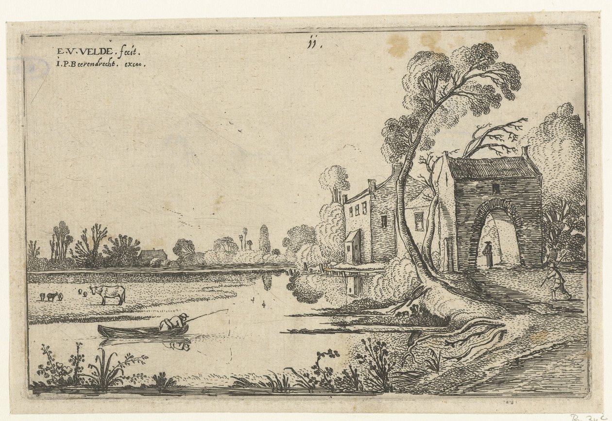 Paisaje con un río y una puerta de entrada. Paisajes (título de la serie) de Esaias van de Velde