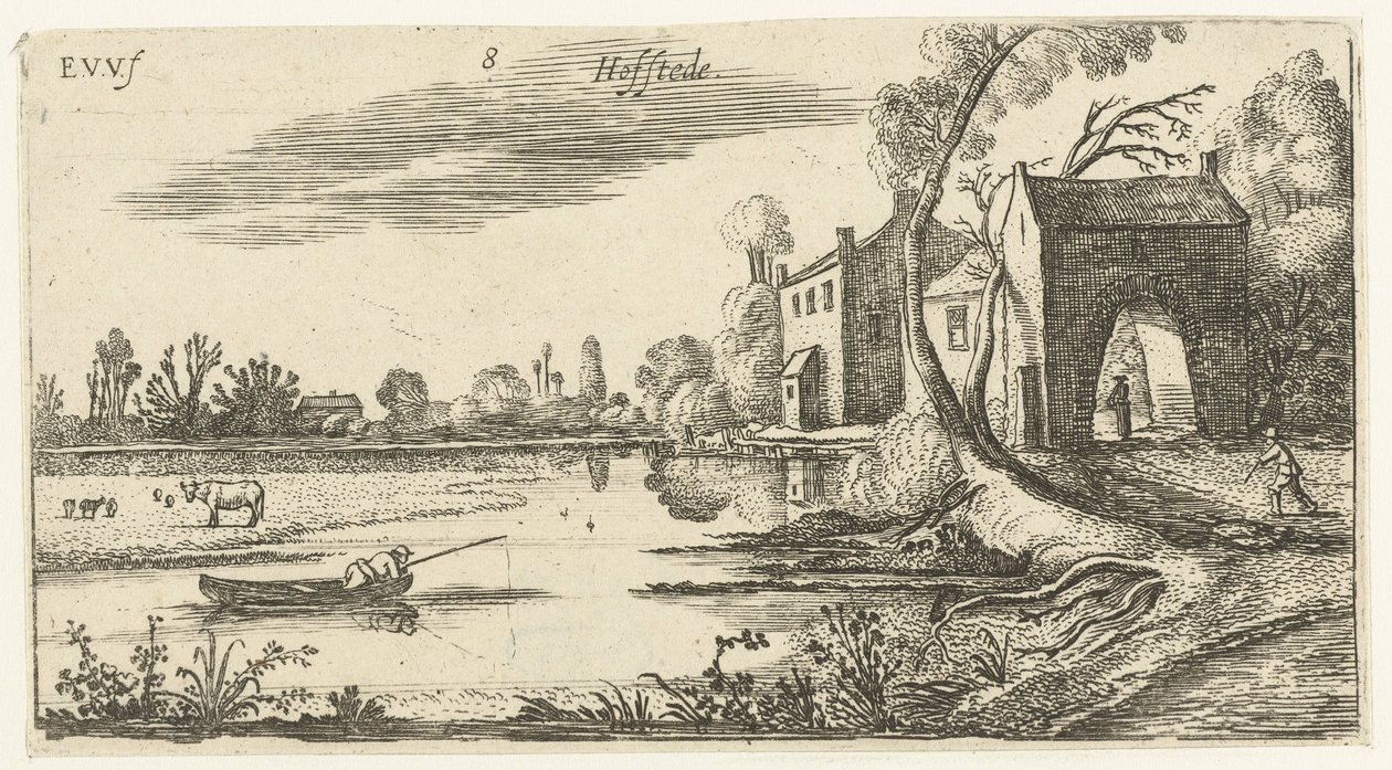 Paisaje con un río y una puerta de entrada. Paisajes (título de la serie) de Esaias van de Velde