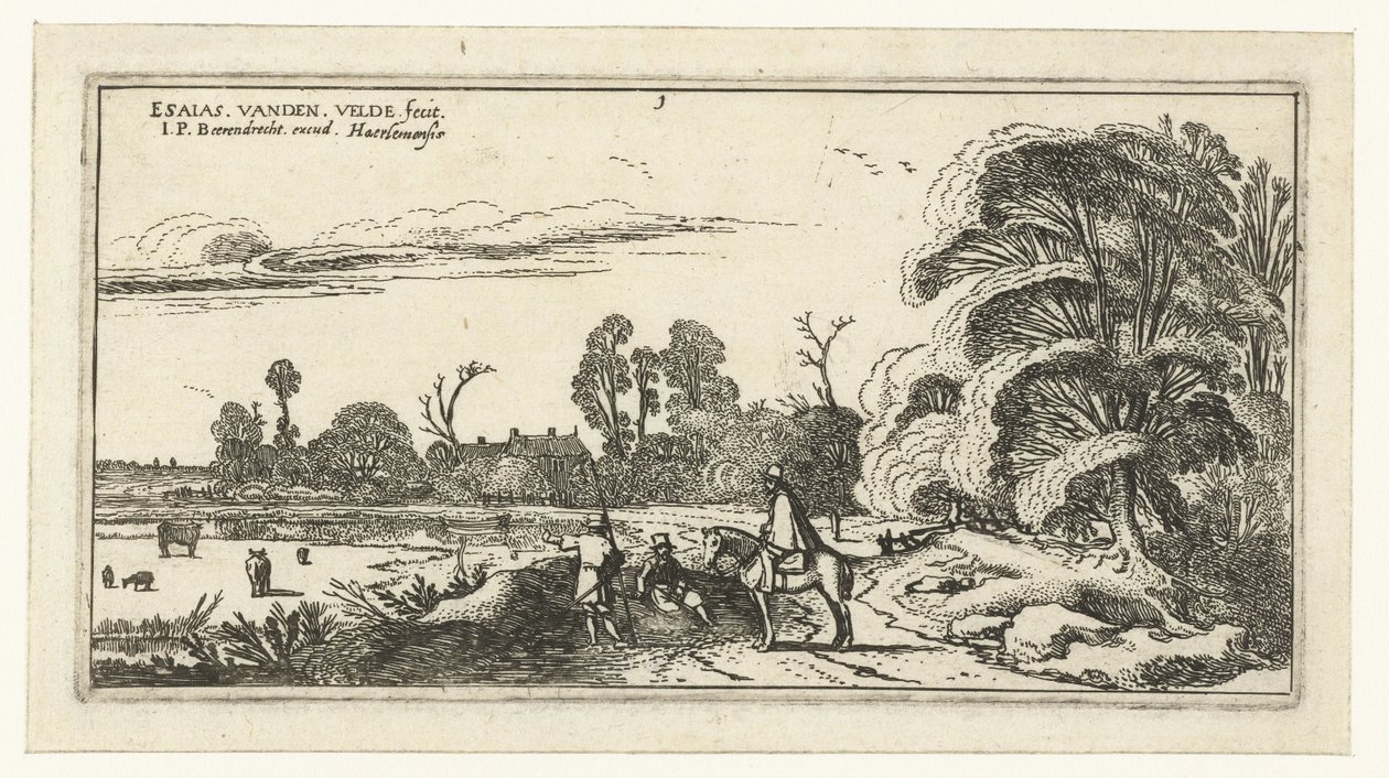 Jinete y caminantes en una carretera cerca de Lisse Paisajes (título de la serie) de Esaias van de Velde
