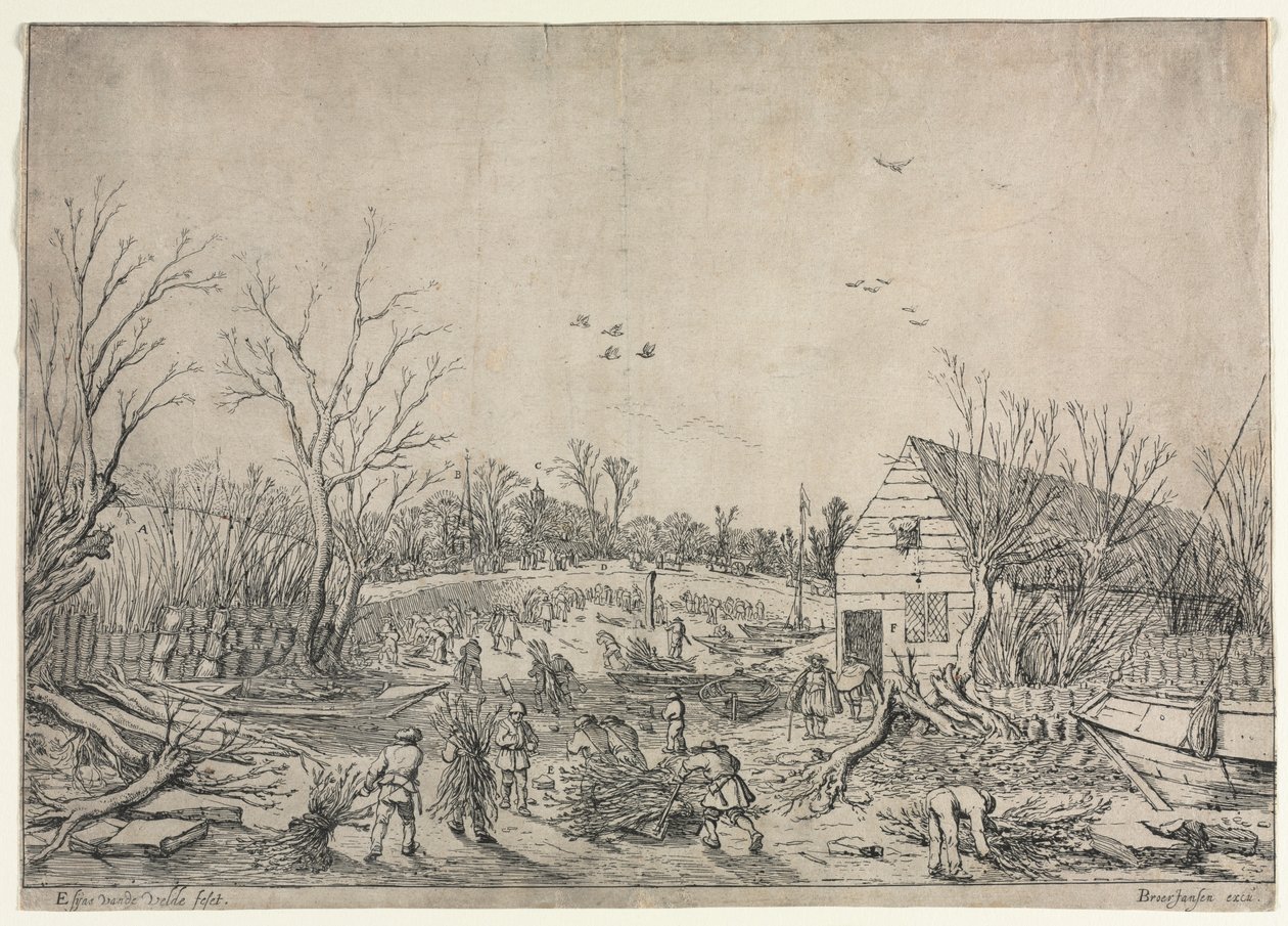 The Great Flood of January 10, 1624 (or Repairing the Broken Dike on the River Lek by Vianen, 1624) de Esaias van de Velde