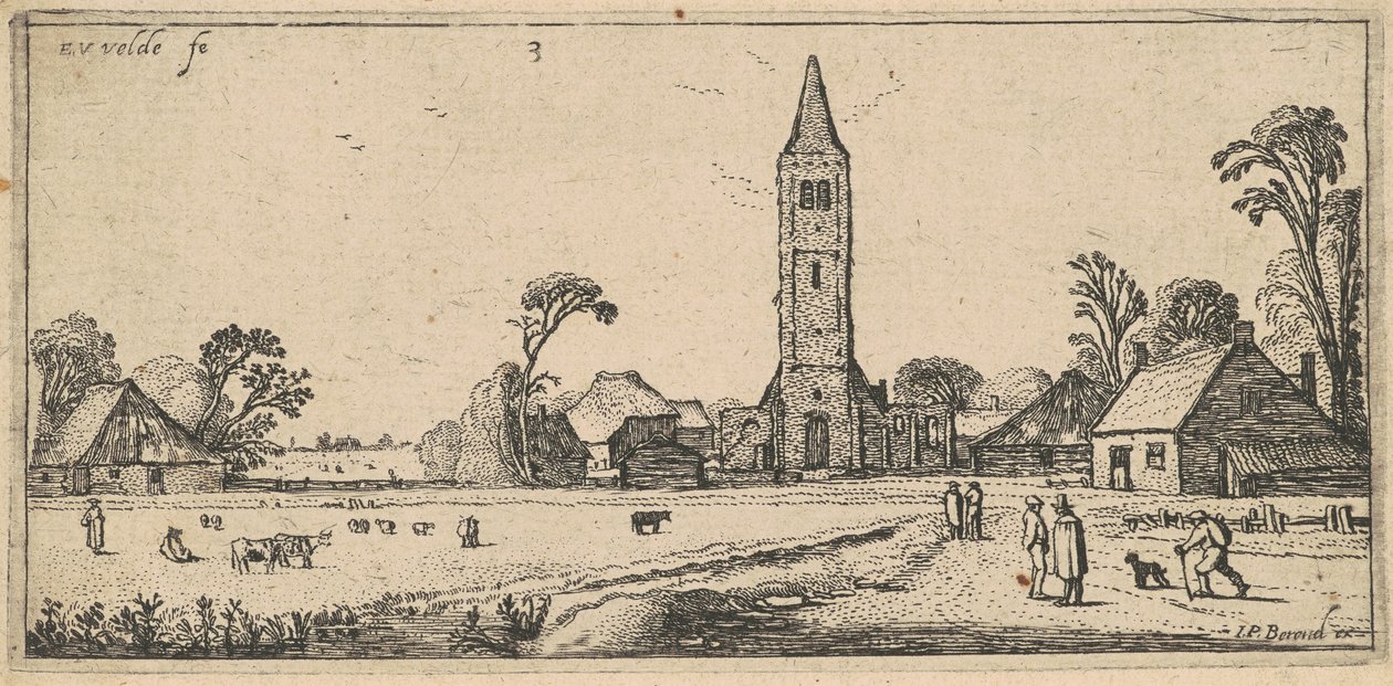 Paisaje con pradera y una iglesia del pueblo de Esaias van de Velde I