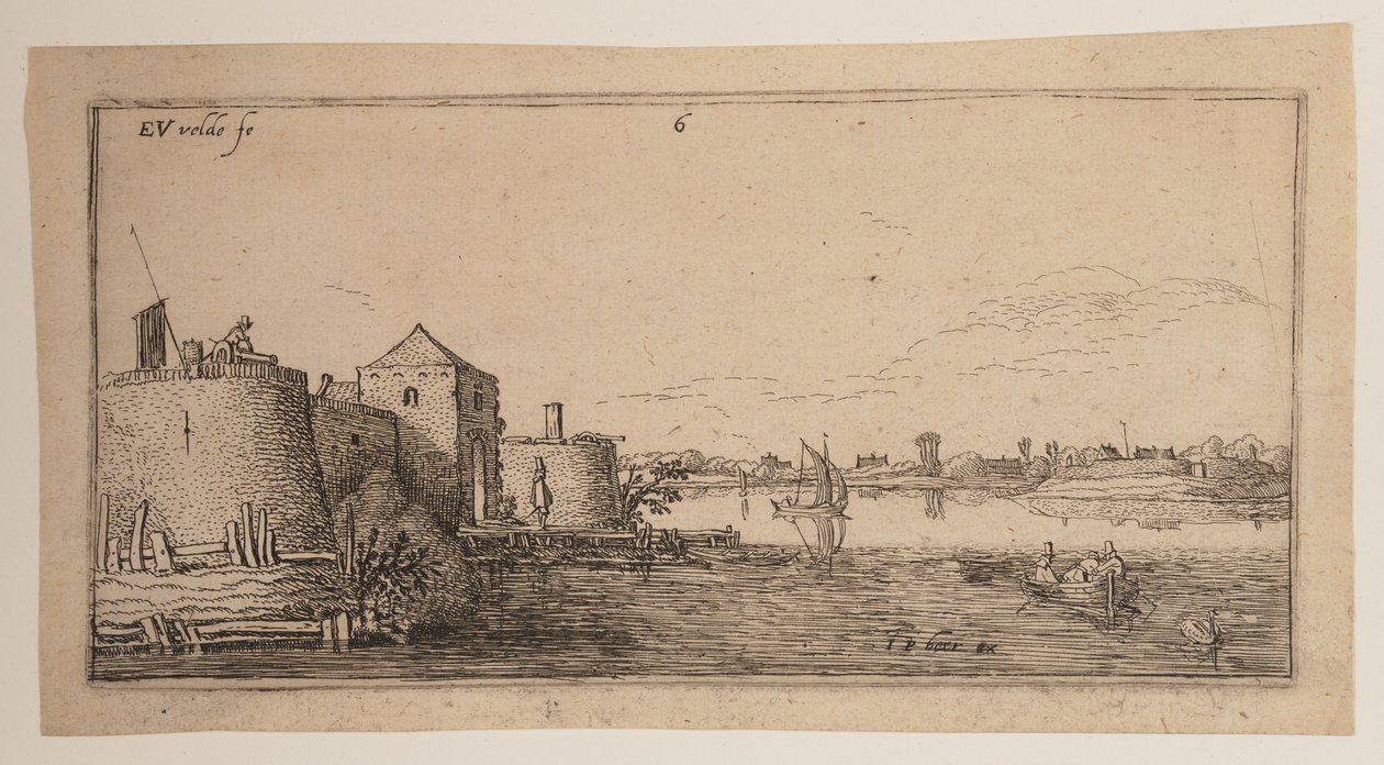 Ciudad amurallada, a la izquierda de un río, de Paisajes de Esaias van den Velde I