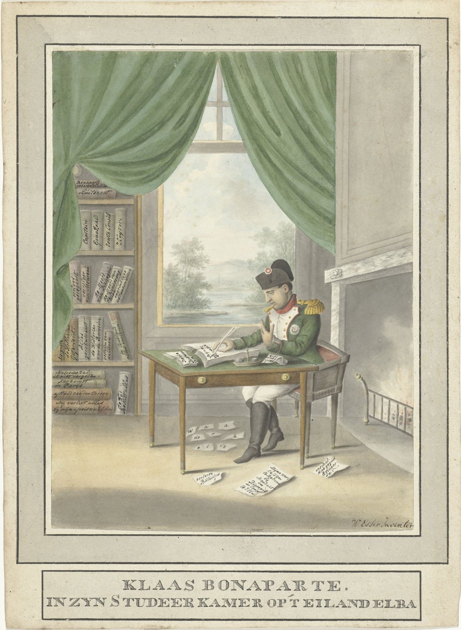 Caricatura de Napoleón en su estudio de Elba de Esser Wijnand