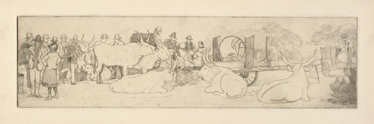Escena de granja con toros de Esther Blaikie MacKinnon