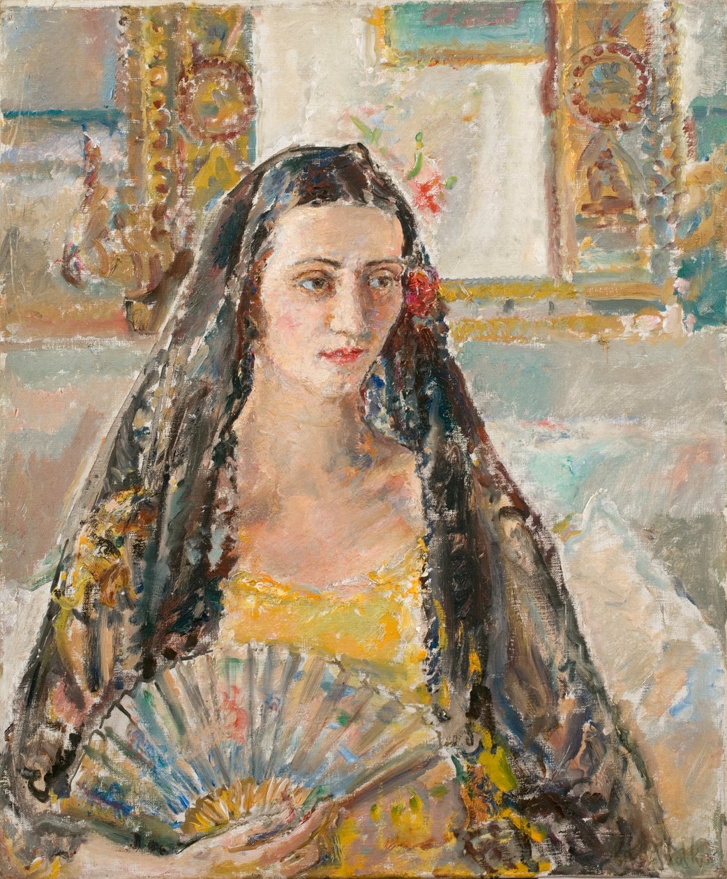 Dama con abanico, exh. 1926 (óleo sobre lienzo) de Ethel Walker