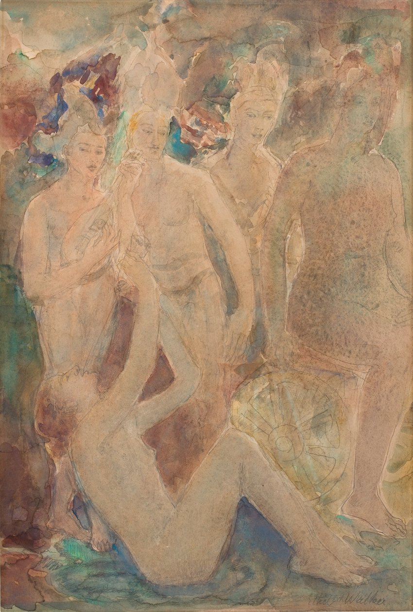 El paso de la noche, c. 1924 (acuarela y lápiz sobre papel) de Ethel Walker