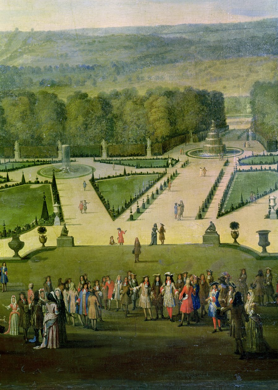 Paseo de Luis XIV por el Parterre du Nord (detalle) de Etienne Allegrain