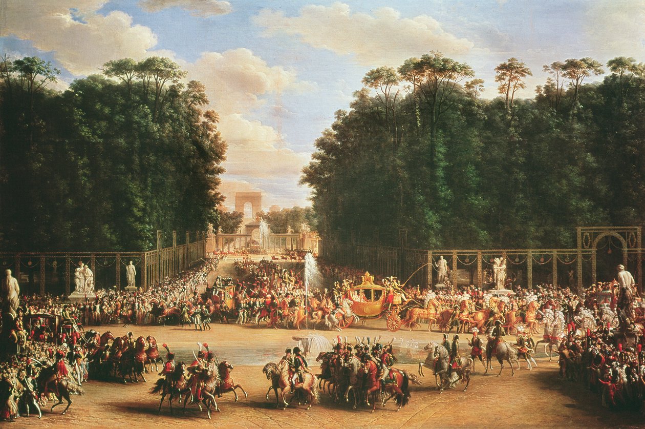 La entrada de Napoleón y María Luisa en los Jardines de las Tullerías el día de su boda, 2 de abril de 1810 de Etienne Barthelemy Garnier