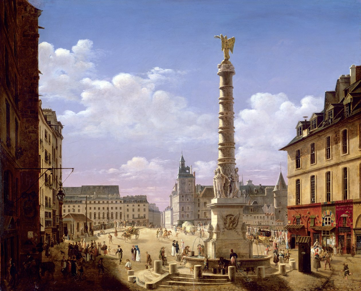 La fuente en la Place du Chatelet, París, 1810 de Etienne Bouhot
