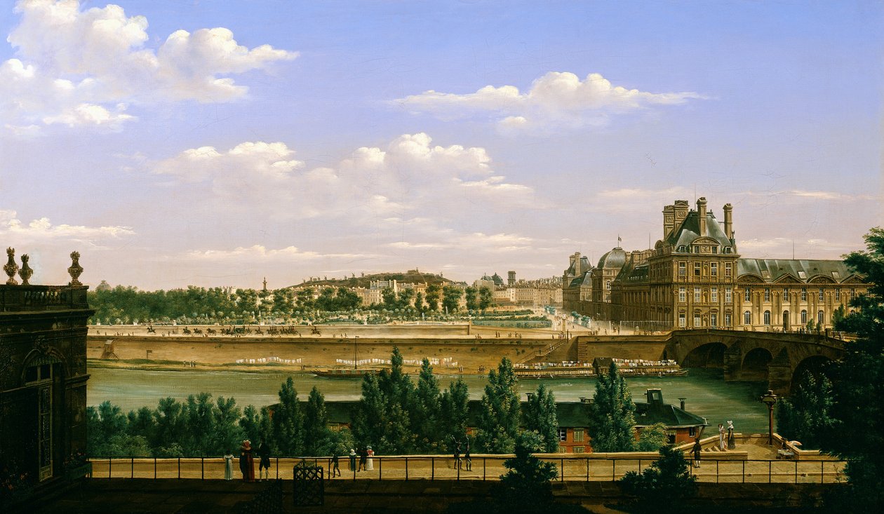 Vista de los jardines y el palacio de las Tullerías desde el Quai d