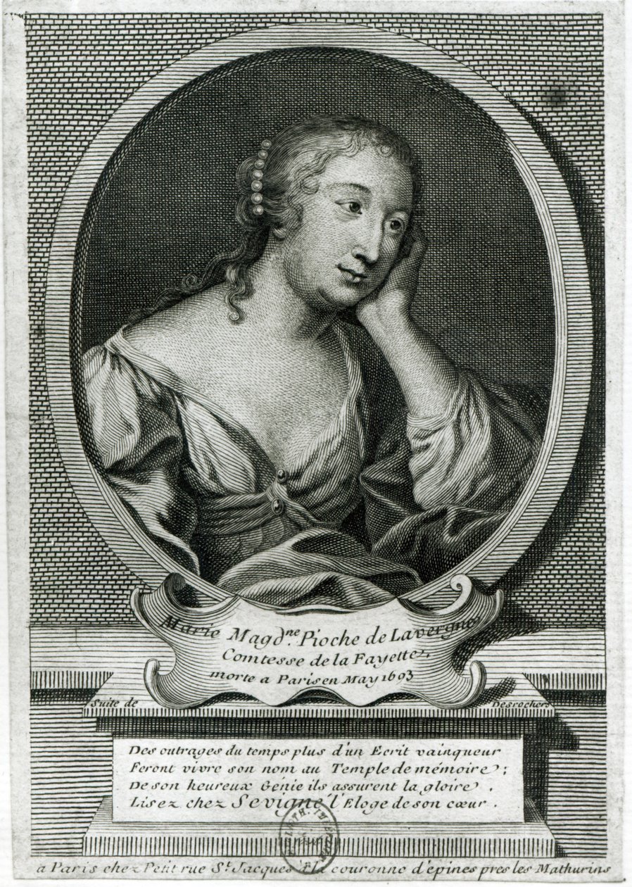 Retrato en medallón de Madame de La Fayette, novelista francesa de Etienne Jehandier Desrochers
