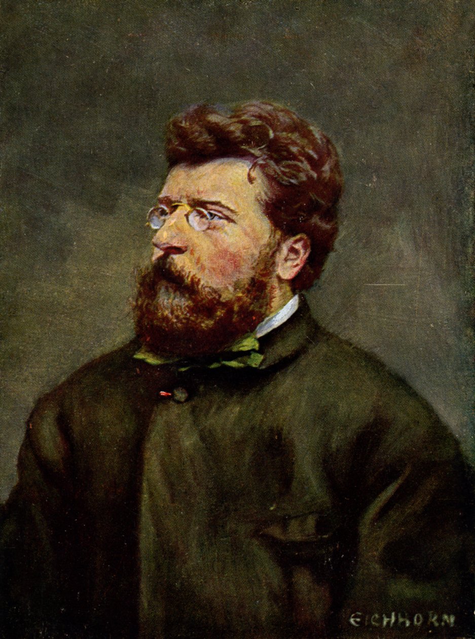 La música. El compositor francés Georges Bizet. Ilustración de Georges Bizet, Austria, c.1900 (postal) de Etienne (after) Carjat