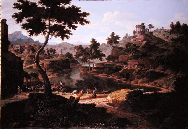 Paisaje Clásico con Figuras y Ruinas de Etienne Allegrain