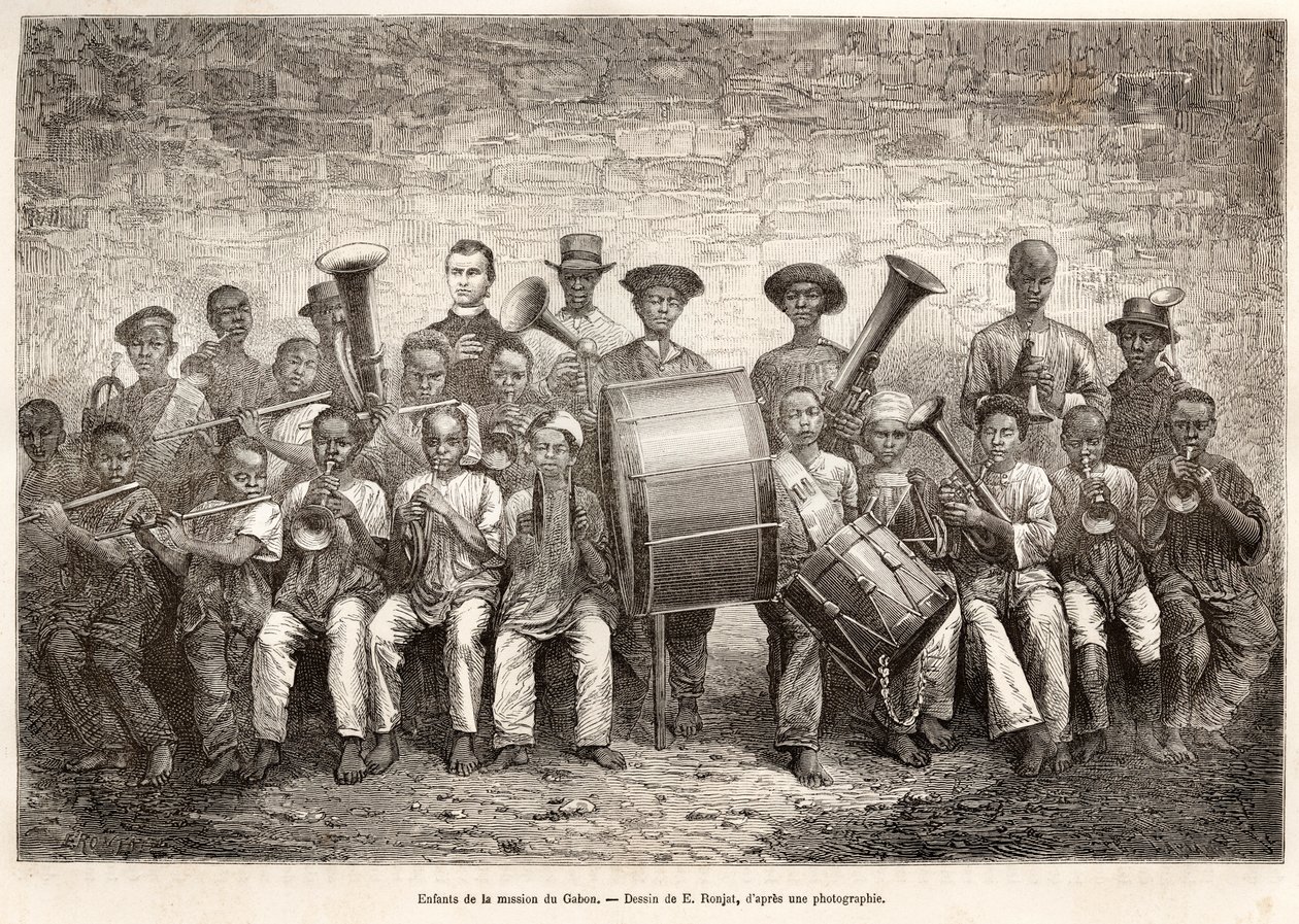 Orquesta infantil en Gabón, 1876 de Etienne Antoine Eugene Ronjat