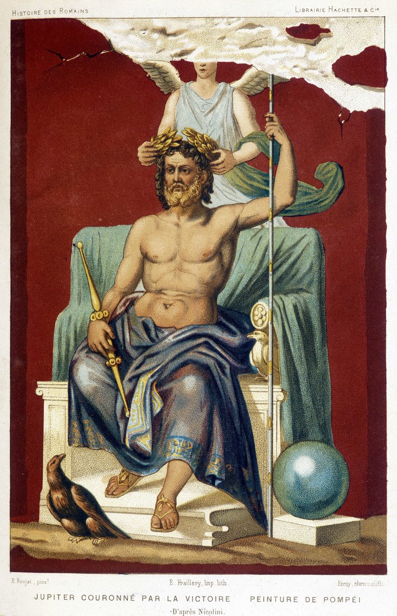 Júpiter (Zeus) coronado por la Victoria - según un fresco de Pompeya levantado por Nicolini de Etienne Antoine Eugene Ronjat