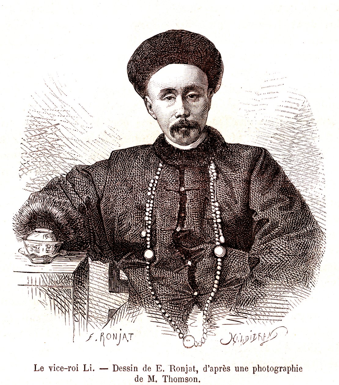 Li Hongzang, virrey de Zhili, en la Corte imperial de China. 1873 (grabado) de Etienne Antoine Eugene Ronjat