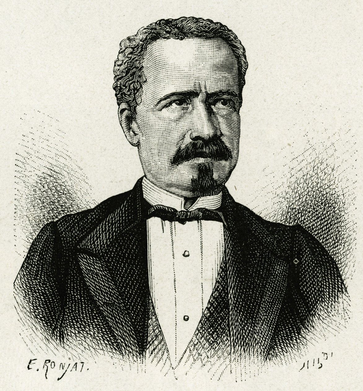 Retrato del Presidente de Ecuador de 1875 a 1876, Don Antonio Borrero. Grabado por E. Ronjat, para ilustrar la historia “La América Equinoccial” de Etienne Antoine Eugene Ronjat