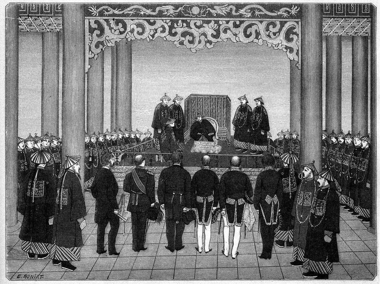 Recepción de un cuerpo diplomático extranjero por el Emperador de China, 29 de junio de Etienne Antoine Eugene Ronjat