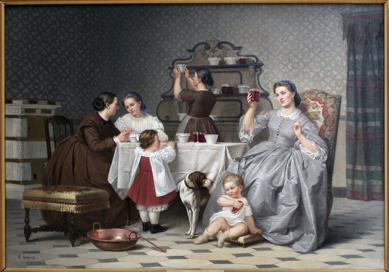 Las mermeladas, también llamado La merienda familiar. Pintura de Eugene Ronjat (1822-1912), óleo sobre lienzo, circa 1860. Arte francés del siglo XIX. Museo de Bellas Artes de Viena (Isère). de Etienne Antoine Eugene Ronjat