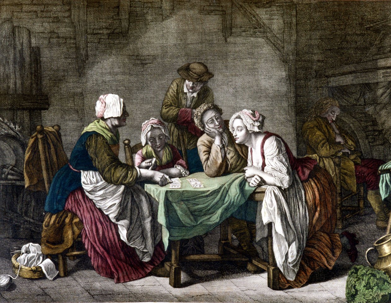 Mujer tirando cartas, siglo XVIII de Etienne Aubry