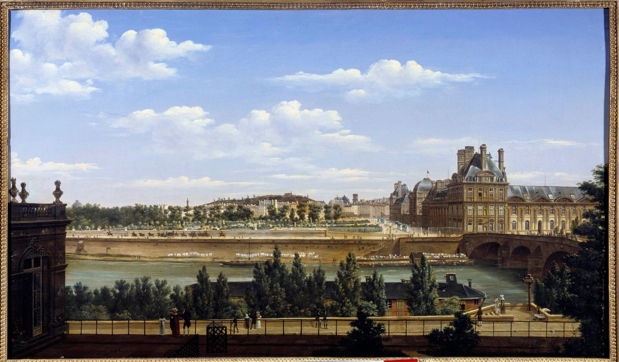 El jardín y el palacio de las Tullerías, visto desde el Quai d