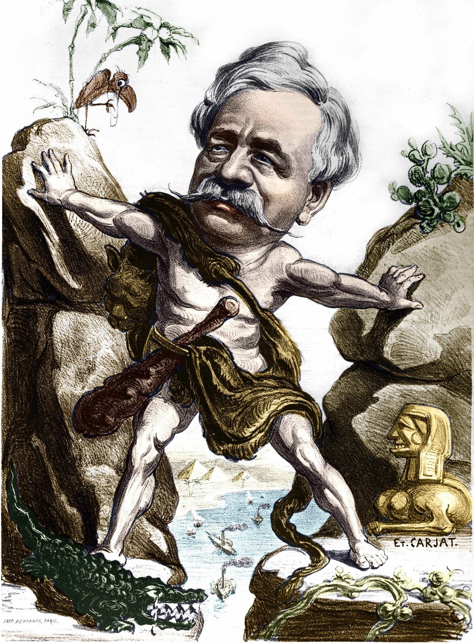 Ferdinand de Lesseps (1805-1894), diplomático y administrador francés en el Canal de Suez. Caricatura de Carjat de Etienne Carjat