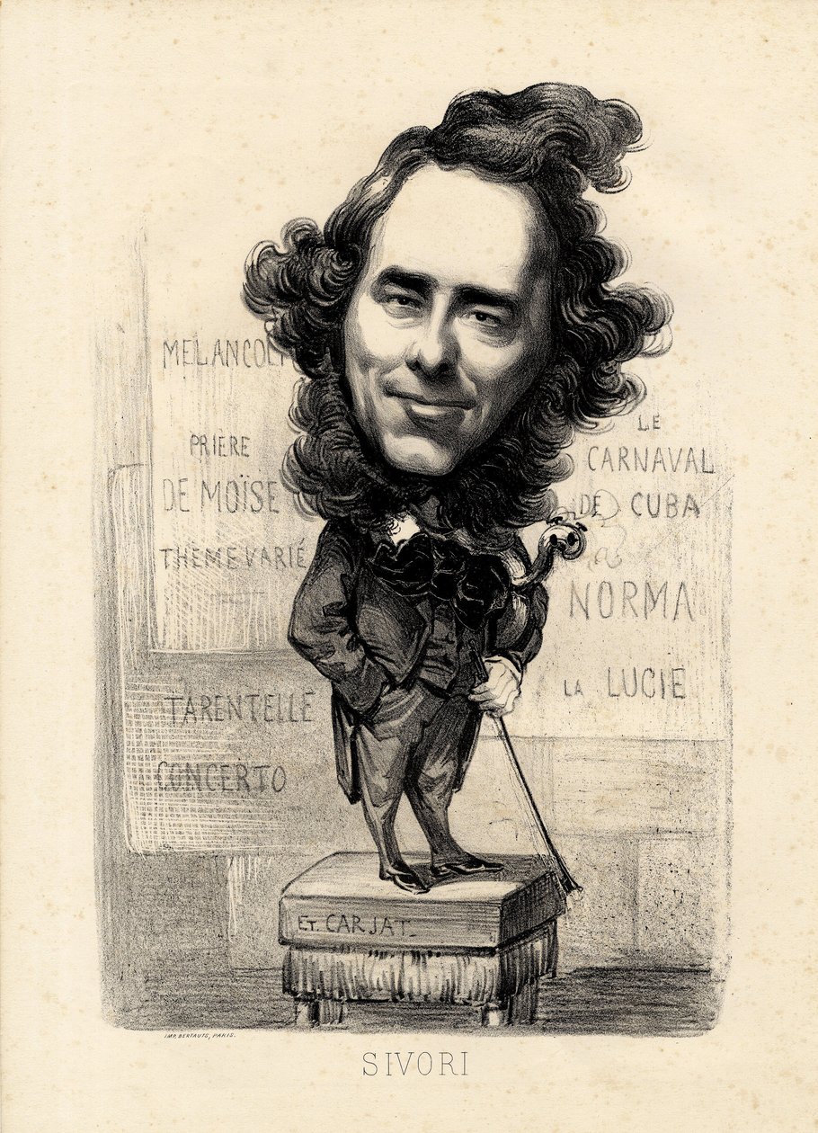 Hoja volante - Ilustración de Etienne Carjat (1826-1906): Sivori Camille Camillo (1815-1894) de Etienne Carjat