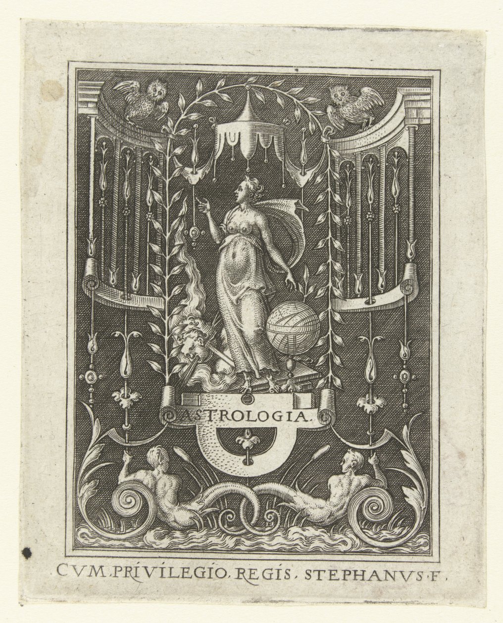 Astrología ASTROLOGÍA. (título en el objeto) Cuatro artes liberales, la perspectiva y la arquitectura, representadas por mujeres (versión posterior) (título de la serie) de Etienne Delaune
