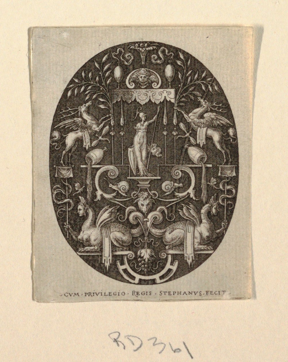 Atenea, de Grotesques à fond noir, Divinités et Allégories (Grotescos sobre fondo negro, Divinidades y Alegorías) de Etienne Delaune