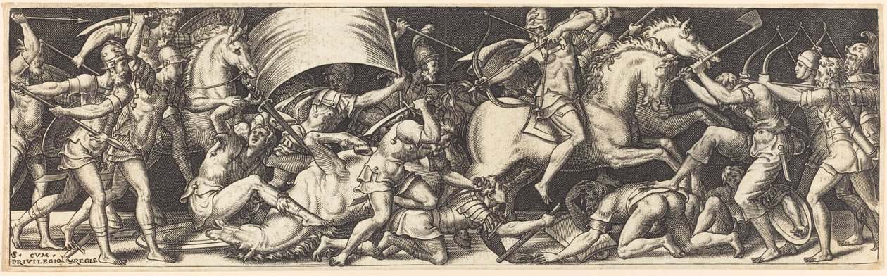 Batalla de jinetes y soldados de infantería de Etienne Delaune