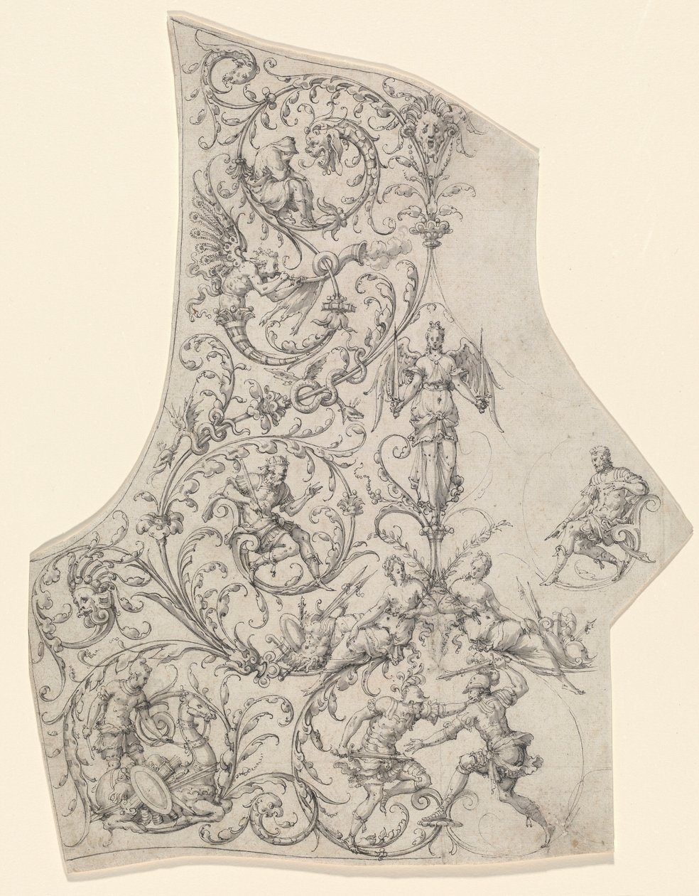 Placa posterior de una armadura de desfile, c.1557 (dibujo a pluma y tinta) de Etienne Delaune