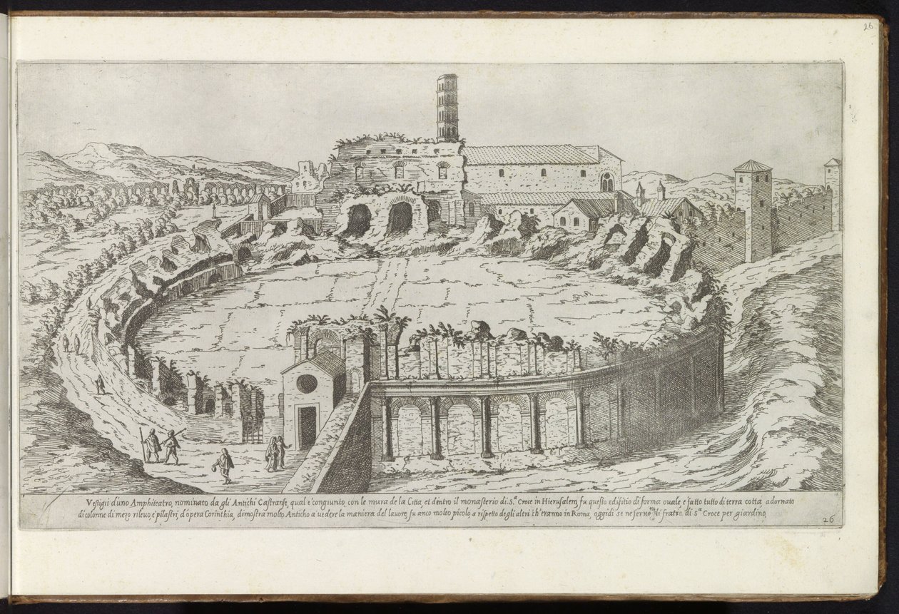 Anfiteatro Castrense de Roma Bouwwerken uit de oudheid (título de la serie) Los vestigios de la antigüedad en Roma recogidos y retratados en perspectiva por Stefano Du Perac Parisino (título de serie sobre objeto) de Etienne Duperac