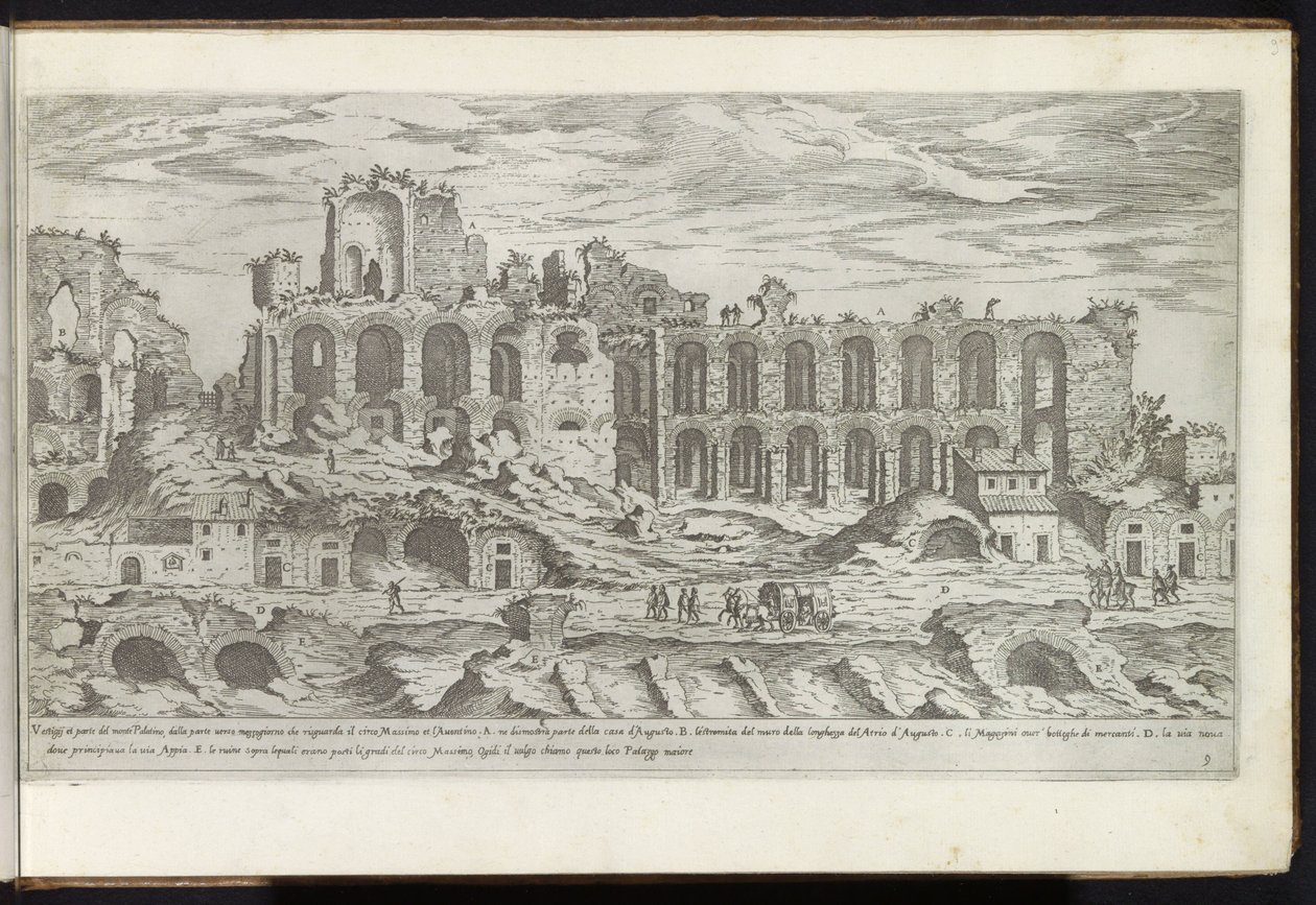 Palacio de Roma Bouwwerken uit de oudheid (título de la serie) Los vestigios de la antigüedad en Roma recogidos y retratados en perspectiva por Stefano Du Perac Parisino (título de serie sobre objeto) de Etienne Duperac