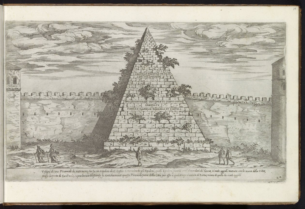 Pirámide de Cestio y Roma Bouwwerken uit de oudheid (título de la serie) Los vestigios de la antigüedad en Roma recogidos y retratados en perspectiva por Stefano Du Perac Parisino (título de serie sobre objeto) de Etienne Duperac