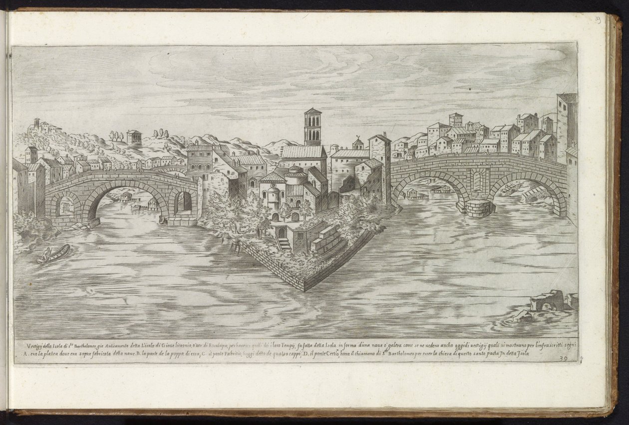 Tibereilandia y Roma Bouwwerken uit de oudheid (título de la serie) Los vestigios de la antigüedad en Roma recogidos y retratados en perspectiva por Stefano Du Perac Parisino (título de serie sobre objeto) de Etienne Duperac