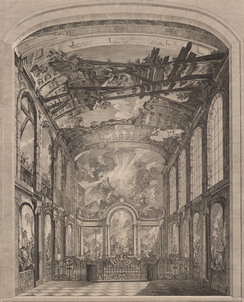 Vista interior de los Enfants Trouvés, 1759 de Etienne Fessard
