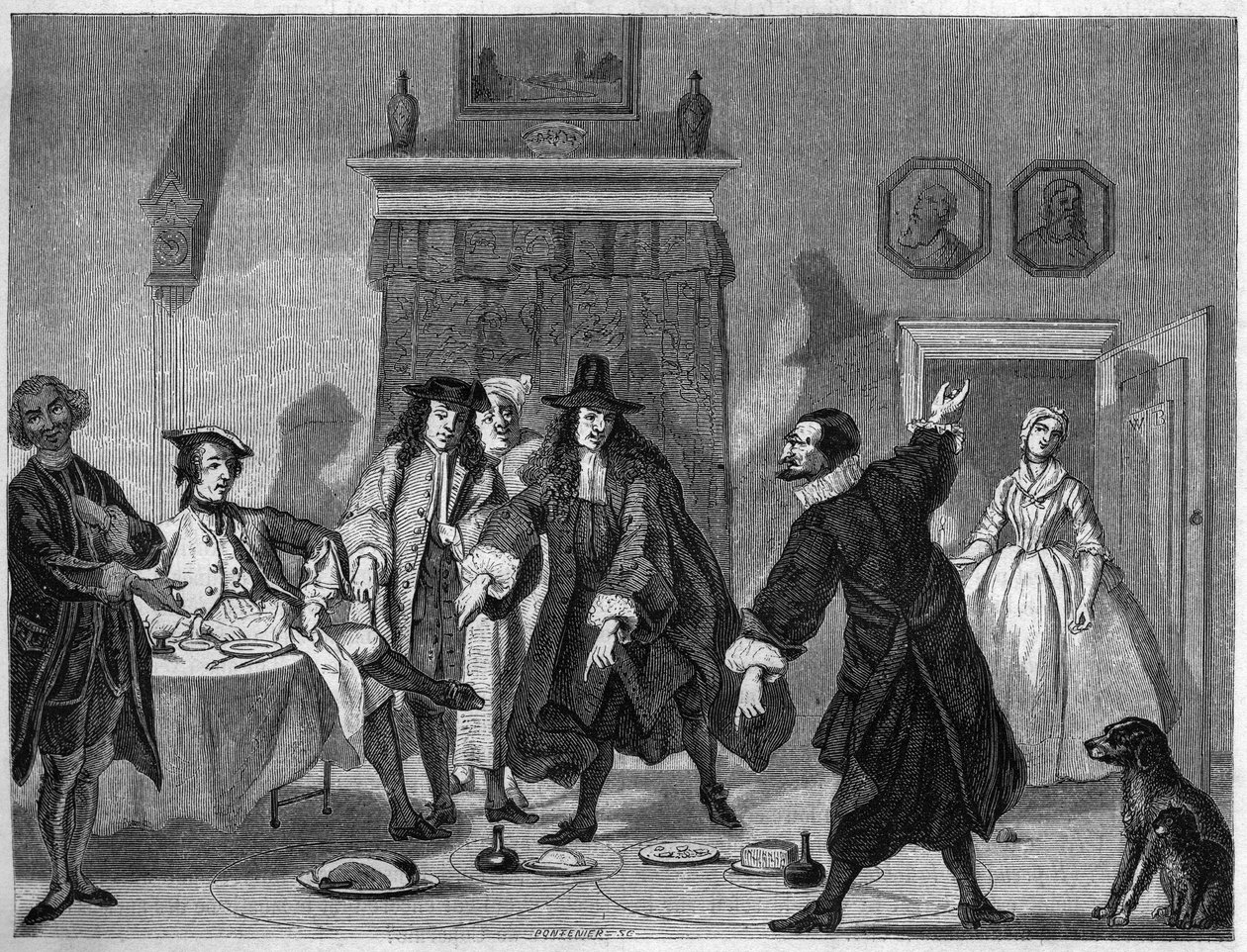 Escena de comedia en un teatro holandés en el siglo XVIII. Grabado por Bocour después de una gouache de Troost de Etienne Gabriel Bocourt